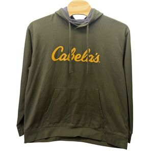 Cabelas Mens Olive Green Hoodie Sweatshirt 2XL Kangaroo Pocket Drawstring Hood